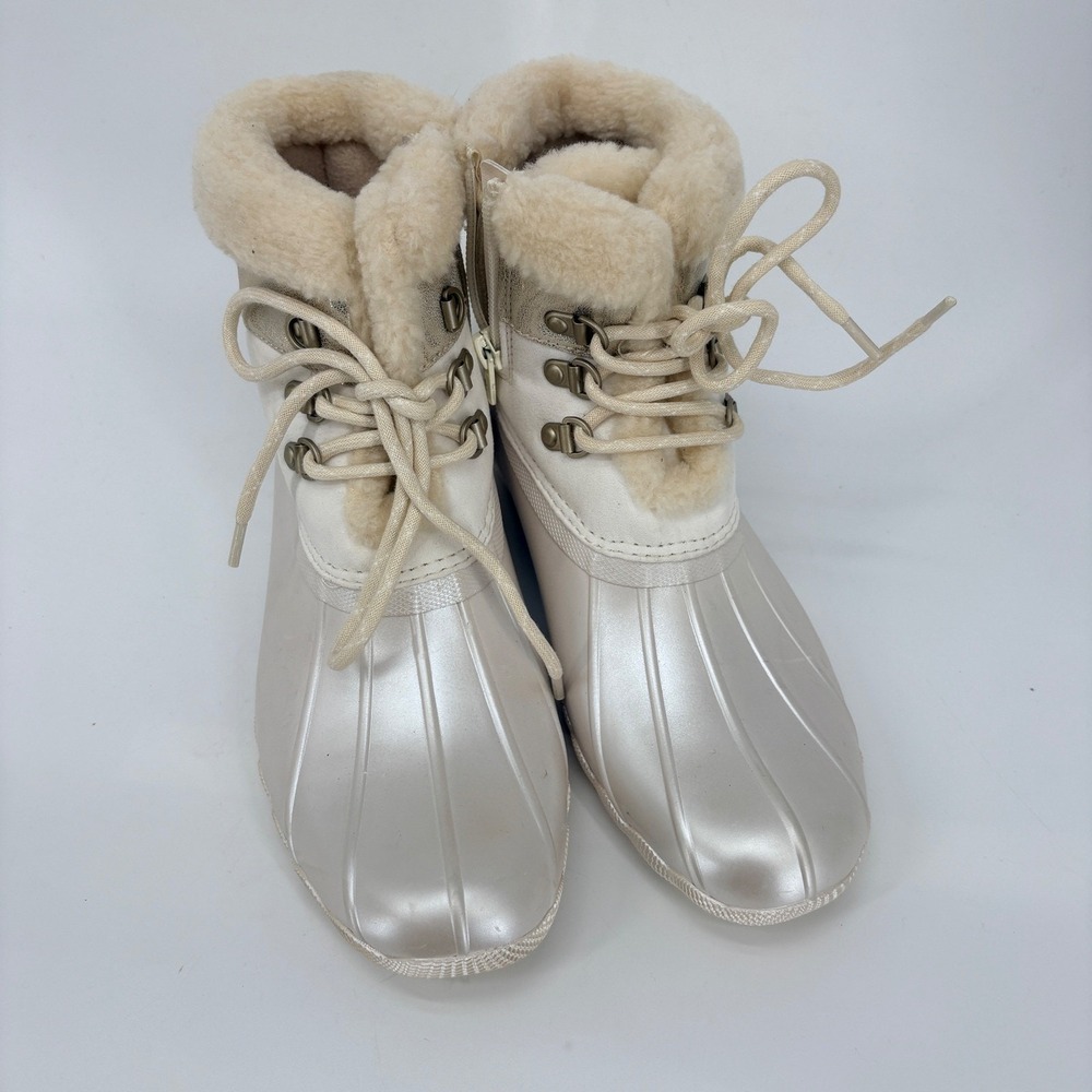Sperry Saltwater Duck Boots Women 6 Alpine Fur Lined Pearl Sparkle STK166415